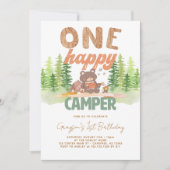 Eén Happy Camper Birthday-uitnodiging Kaart (Voorkant)