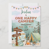 Eén Happy Camper Birthday-uitnodiging Kaart (Voorkant)