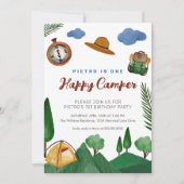 Eén Happy Camper Boys 1e verjaardag uitnodiging (Voorkant)