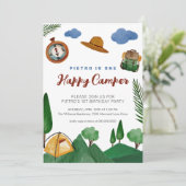 Eén Happy Camper Boys 1e verjaardag uitnodiging (Staand voorkant)