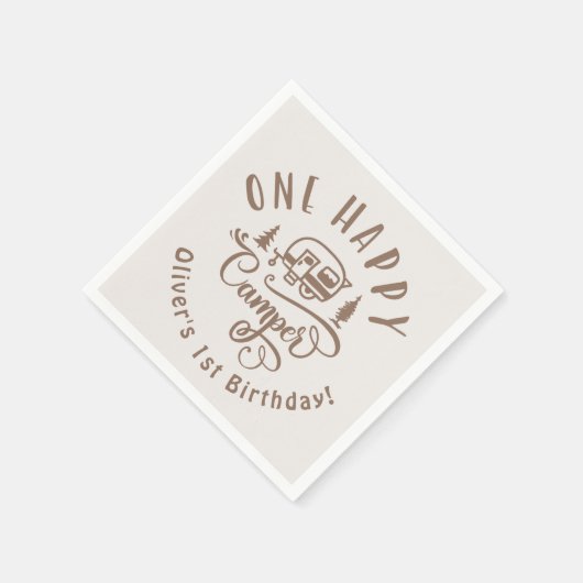 Een Happy Camper bruin minimalist 1e verjaardag Servet (Hoek)