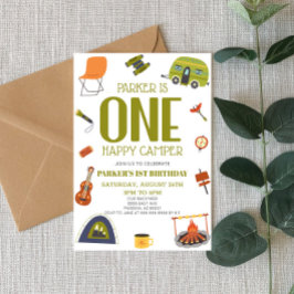Een Happy Camper Camping 1e Eerste Verjaardagsfees Kaart