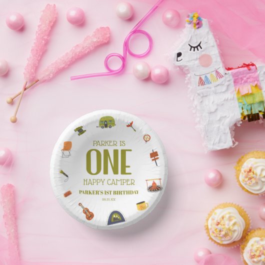 Een Happy Camper Camping 1e Eerste Verjaardagsfees Papieren Kommen (Feest)