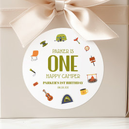 Een Happy Camper Camping 1e Eerste Verjaardagsfees Ronde Sticker