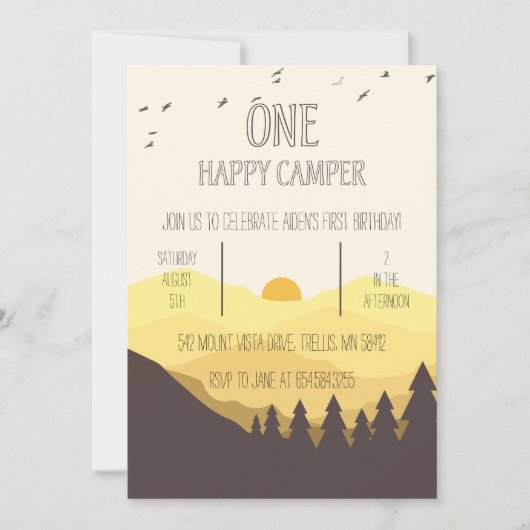 EEN Happy Camper Camping Eerste Verjaardag Uitnodi Kaart (Voorkant)
