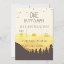 EEN Happy Camper Camping Eerste Verjaardag Uitnodi