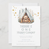 Eén Happy Camper Cute Woodland Beer Birthday Invit Kaart (Voorkant)