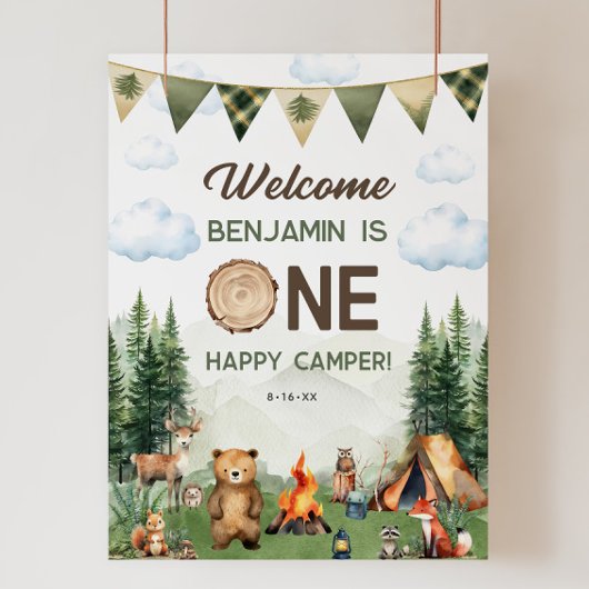 Een Happy Camper Eerste Verjaardag 18x24 Welkomstb Poster
