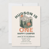 Een Happy Camper Eerste Verjaardagsfeestuitnodigin Kaart (Voorkant)