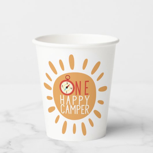 Een Happy Camper First Birthday Camping Sun Party Papieren Bekers (Voorkant)
