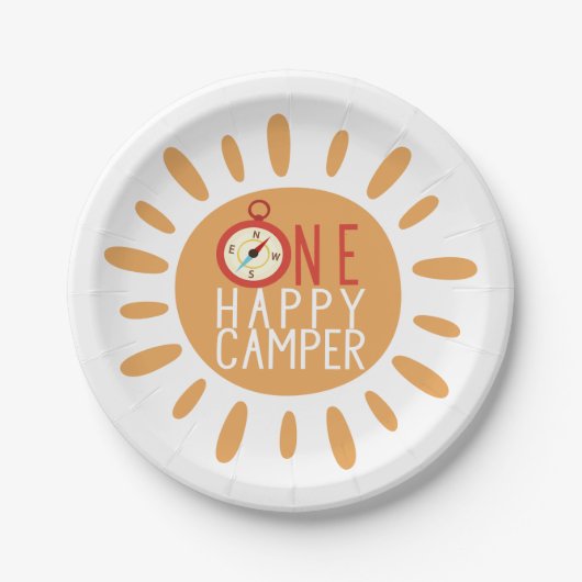 Een Happy Camper First Birthday Camping Sun Party Papieren Bordje (Voorkant)