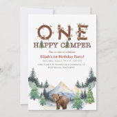 Eén Happy Camper First Birthday Party-uitnodiging Kaart (Voorkant)