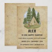 Eén Happy Camper First Birthday Party-uitnodiging Kaart (Voorkant / Achterkant)