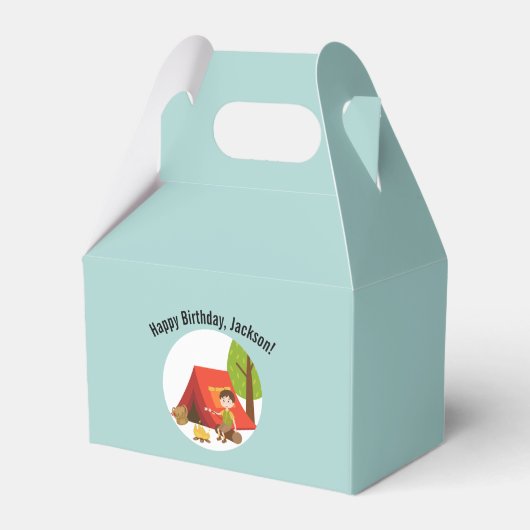 Een Happy Camper First Birthday Tent Outdoor Party Bedankdoosjes (Voorkant Zijde)