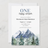 Eén Happy Camper First Birthday-uitnodiging Kaart (Voorkant)