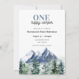 Eén Happy Camper First Birthday-uitnodiging Kaart