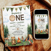 Eén Happy Camper First Birthday-uitnodiging Kaart