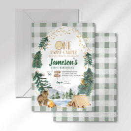Eén Happy Camper First Birthday-uitnodiging Kaart