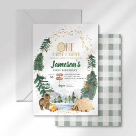 Eén Happy Camper First Birthday-uitnodiging Kaart