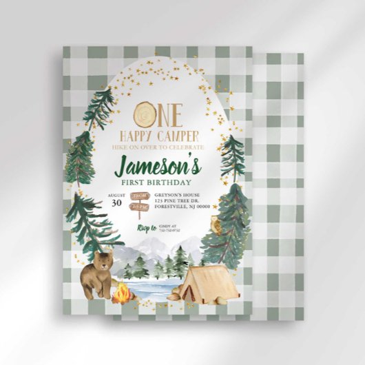 Eén Happy Camper First Birthday-uitnodiging Kaart