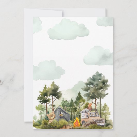 Eén Happy Camper First Birthday-uitnodiging Kaart (Achterkant)