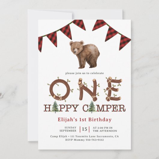 Een Happy Camper Forest Boy's 1st Birthday Party I Kaart (Voorkant)