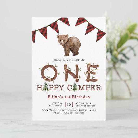 Een Happy Camper Forest Boy's 1st Birthday Party I Kaart (Staand voorkant)