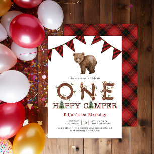 Een Happy Camper Forest Boy's 1st Birthday Party I Kaart