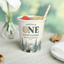 EEN Happy Camper Groen Beer 1e Verjaardagsfeest