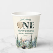 EEN Happy Camper Groen Beer 1e Verjaardagsfeest Papieren Bekers (Voorkant)