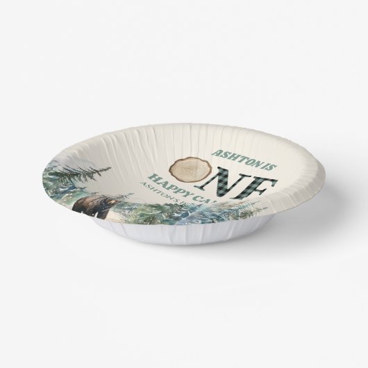 EEN Happy Camper Groen Beer 1e Verjaardagsfeest Papieren Kommen (Gebogen)