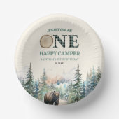 EEN Happy Camper Groen Beer 1e Verjaardagsfeest Papieren Kommen (Voorkant)