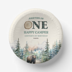 EEN Happy Camper Groen Beer 1e Verjaardagsfeest Papieren Kommen