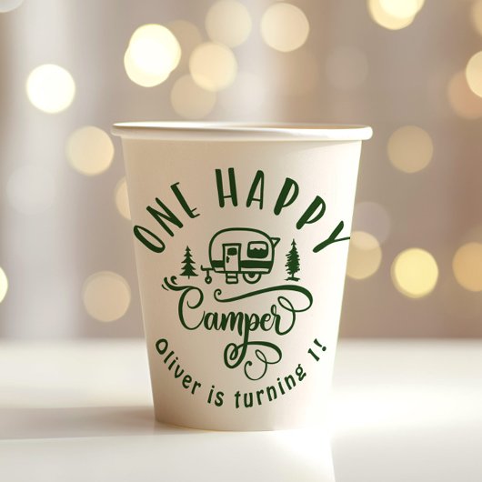 Een Happy Camper groene minimalist 1e verjaardag Papieren Bekers