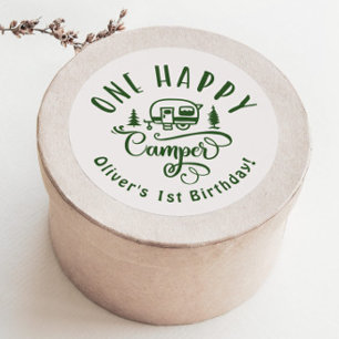 Een Happy Camper groene minimalist 1e verjaardag Ronde Sticker