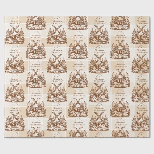 Een Happy Camper Mountain Forest 1e verjaardag Cadeaupapier (Vlak)
