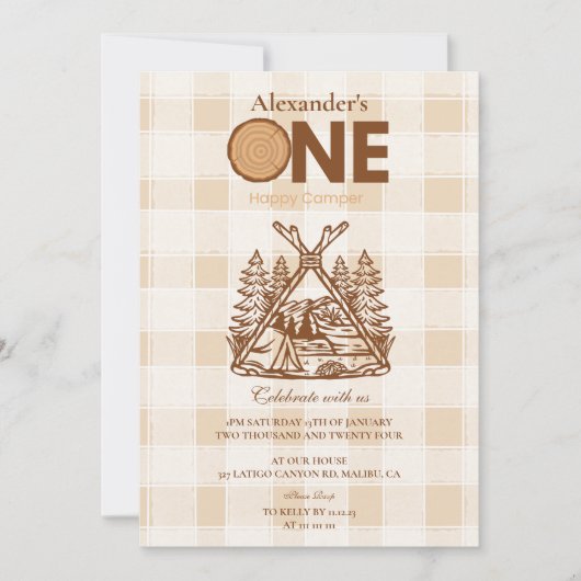 Een Happy Camper Mountain Forest 1e verjaardag Kaart (Voorkant)