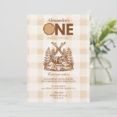 Een Happy Camper Mountain Forest 1e verjaardag Kaart (Staand voorkant)