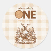 Een Happy Camper Mountain Forest 1e verjaardag Ronde Sticker (Voorkant)