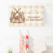 Een Happy Camper Mountain Forest 1e verjaardag Spandoek (Insitu)