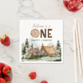 Eén Happy Camper Mountain Forest Beer 1st Birthday Servet (Insitu)