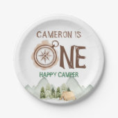 Een Happy Camper Mountains 1e verjaardag Papieren Bordje (Voorkant)