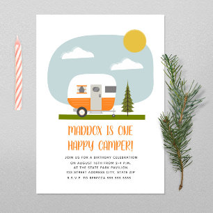 Een Happy Camper Oranje Trailer Birthday Kaart