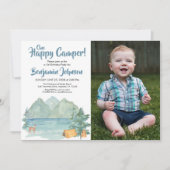 Eén Happy Camper Photo Mountains bootst 1 zaterdag Kaart (Voorkant)