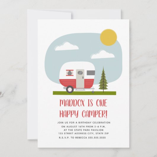 Een Happy Camper Red Trailer Birthday Kaart (Voorkant)