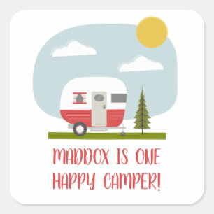 Een Happy Camper Red Trailer Birthday Vierkante Sticker