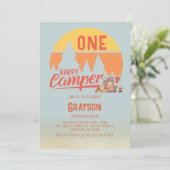 Eén Happy Camper Retro Birthday-uitnodiging Kaart (Staand voorkant)