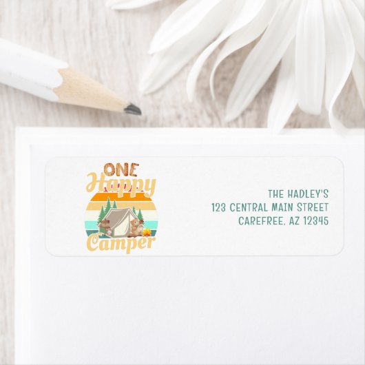 Eén Happy Camper Return-adreslabel Etiket (Insitu)