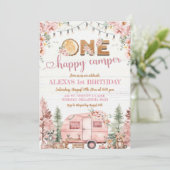 Een Happy Camper Roze Rustiek Meisje Verjaardag Kaart (Staand voorkant)