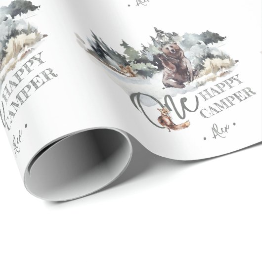 Een Happy Camper Rustic Birthday Party Cadeaupapier (Rol Hoek)